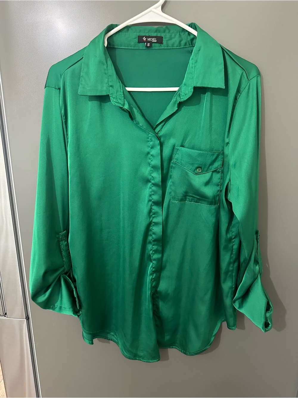 Michele Bright Green Satin Button-Front Shirt